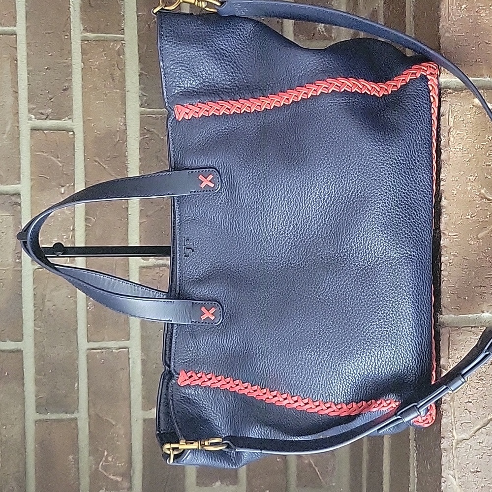Tory Burch Whipstitch Leather Tote Bag Blue/Red